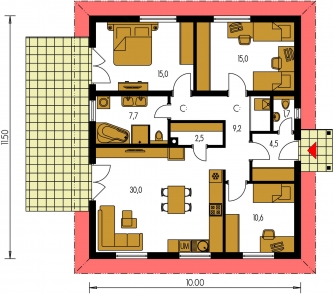 Mirror image | Floor plan of ground floor - BUNGALOW 190